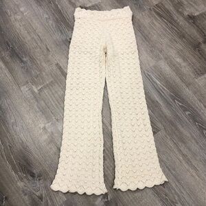 Zara Girls Crochet Knit Pants Cream Boho Wide Leg 11-12 NWT